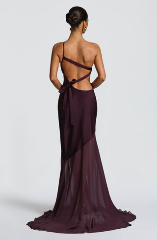 M.T Fable Gown One-Shoulder Textured Satin Chiffon Plum