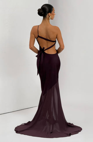 M.T Fable Gown One-Shoulder Textured Satin Chiffon Plum