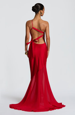 M.T Fable Gown Bias-Cut One-Shoulder Textured Satin Red