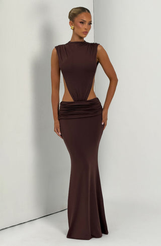 L.F Fenella Maxi Dress Double-Layer Modal Jersey Plum Brown
