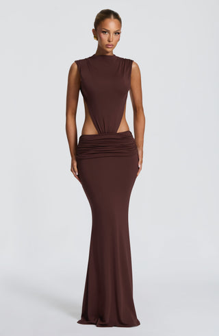 L.F Fenella Maxi Dress Double-Layer Modal Jersey Plum Brown