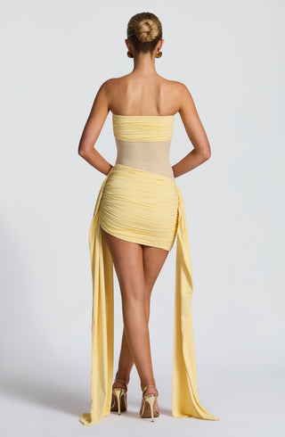 DIA Fiorella Mini Dress Stretch Jersey Sheer Mesh Lemon