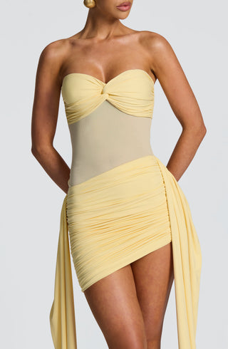 DIA Fiorella Mini Dress Stretch Jersey Sheer Mesh Lemon