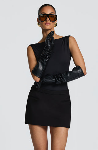 L.F Frankie Gloves Faux Leather Above Elbow Black