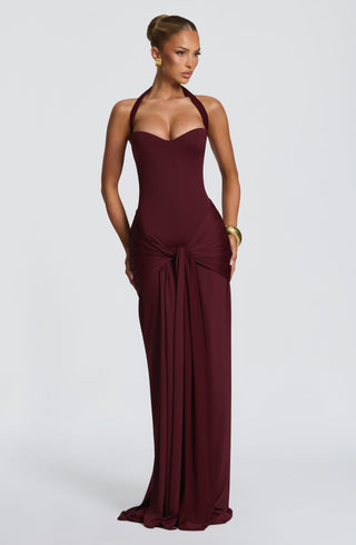 R.F Gia Maxi Dress Cherry Lacquer Slinky Jersey