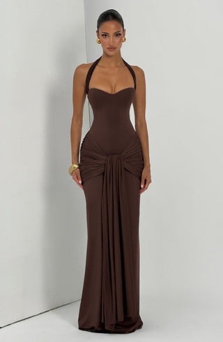 R.F Gia Maxi Dress Strapless Sweetheart Plum Brown