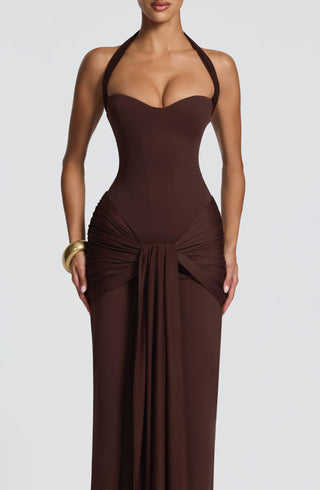 R.F Gia Maxi Dress Strapless Sweetheart Plum Brown
