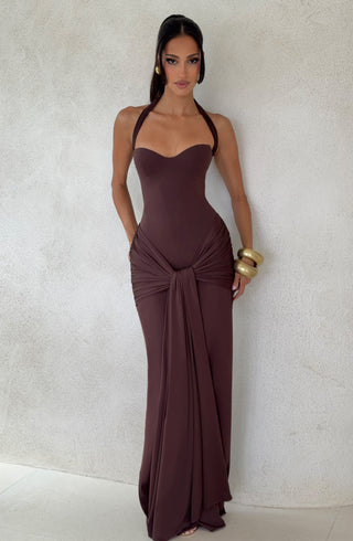 R.F Gia Maxi Dress Strapless Sweetheart Plum Brown