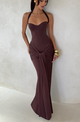R.F Gia Maxi Dress Strapless Sweetheart Plum Brown