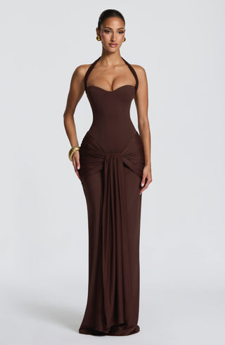 R.F Gia Maxi Dress Strapless Sweetheart Plum Brown
