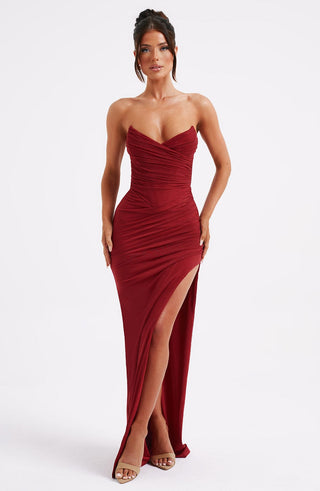 C.F Giovanna Maxi Dress Corset Stretch Mesh Wine