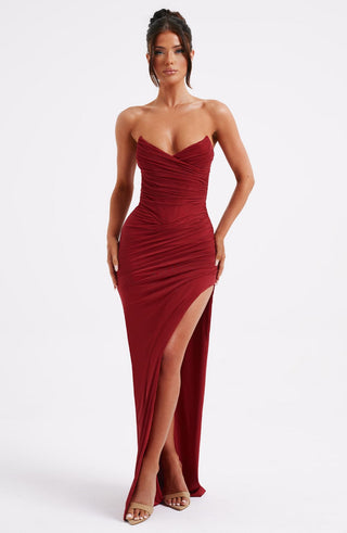 C.F Giovanna Maxi Dress Corset Stretch Mesh Wine