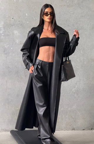 S.M Glenda Pants Faux Leather Oversized Fit Mid-Rise Black