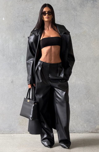 S.M Glenda Pants Faux Leather Oversized Fit Mid-Rise Black