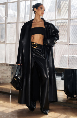 S.M Glenda Pants Faux Leather Oversized Fit Mid-Rise Black