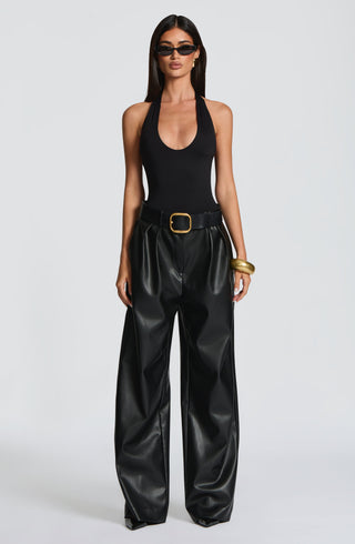 S.M Glenda Pants Faux Leather Oversized Fit Mid-Rise Black