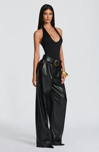 S.M Glenda Pants Faux Leather Oversized Fit Mid-Rise Black