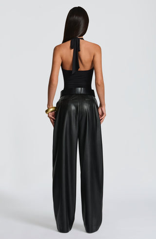 S.M Glenda Pants Faux Leather Oversized Fit Mid-Rise Black