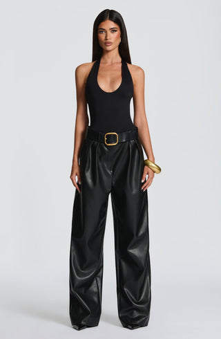 S.M Glenda Pants Faux Leather Oversized Fit Mid-Rise Black