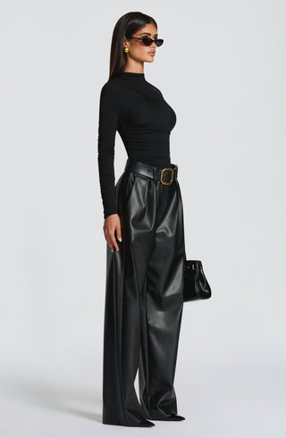 S.M Glenda Pants Faux Leather Oversized Fit Mid-Rise Black