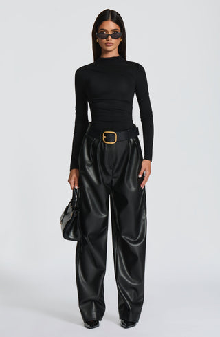 S.M Glenda Pants Faux Leather Oversized Fit Mid-Rise Black