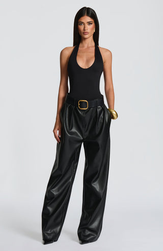 S.M Glenda Pants Faux Leather Oversized Fit Mid-Rise Black