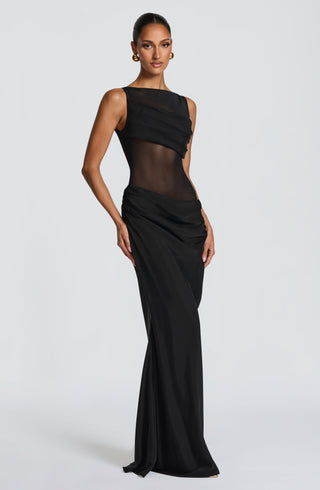 T.X Gracelyn Maxi Dress Cupro Mesh Sheer Bodice Black
