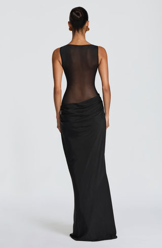 T.X Gracelyn Maxi Dress Cupro Mesh Sheer Bodice Black