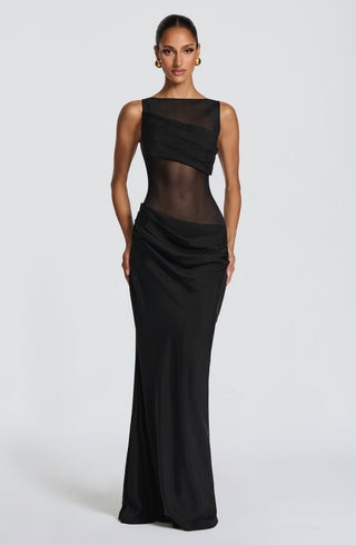T.X Gracelyn Maxi Dress Cupro Mesh Sheer Bodice Black