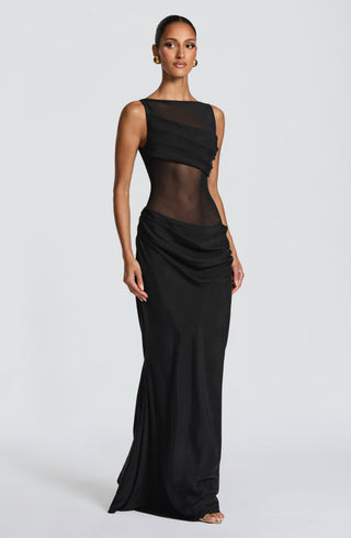 T.X Gracelyn Maxi Dress Cupro Mesh Sheer Bodice Black