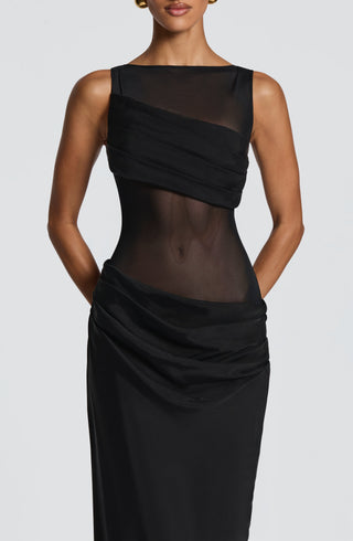 T.X Gracelyn Maxi Dress Cupro Mesh Sheer Bodice Black
