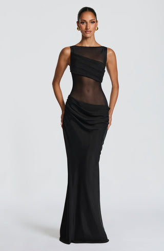 T.X Gracelyn Maxi Dress Cupro Mesh Sheer Bodice Black