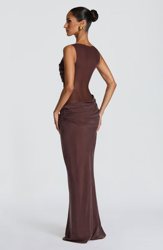 T.X Gracelyn Maxi Dress Cupro Bias-Cut Sheer Mesh Plum Brown