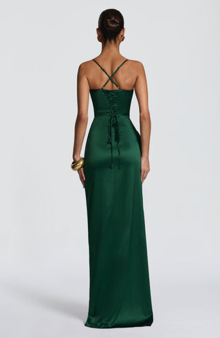 M.T Helen Maxi Dress Stretch Satin Fully Lined Emerald