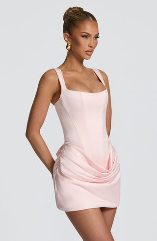 M.T Imogen Mini Dress Corseted Bodice Satin Blush