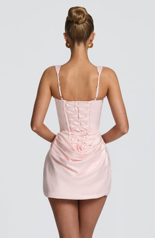 M.T Imogen Mini Dress Corseted Bodice Satin Blush