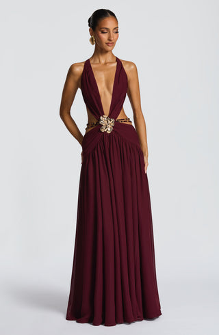 T.X Indianna Maxi Dress Chiffon Cherry Lacquer Backless