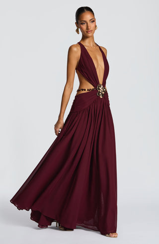 T.X Indianna Maxi Dress Chiffon Cherry Lacquer Backless