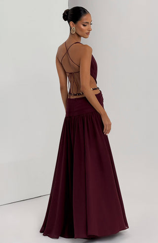 T.X Indianna Maxi Dress Chiffon Cherry Lacquer Backless