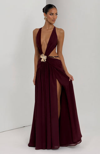 T.X Indianna Maxi Dress Chiffon Cherry Lacquer Backless