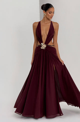 T.X Indianna Maxi Dress Chiffon Cherry Lacquer Backless