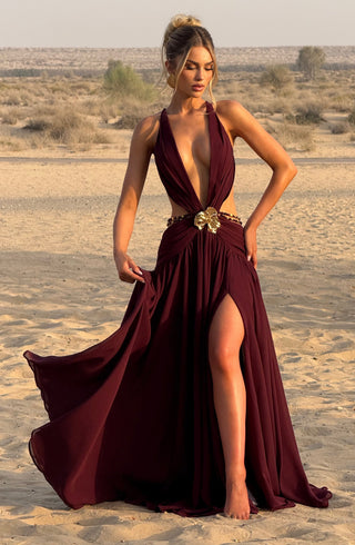 T.X Indianna Maxi Dress Chiffon Cherry Lacquer Backless