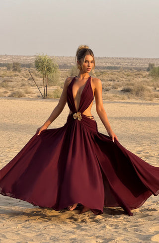 T.X Indianna Maxi Dress Chiffon Cherry Lacquer Backless
