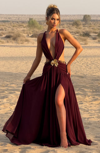 T.X Indianna Maxi Dress Chiffon Cherry Lacquer Backless