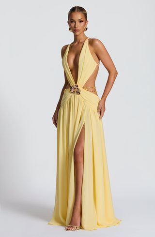 T.X Indianna Maxi Dress Chiffon Orchid Brooch Lemon