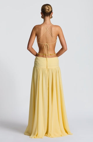 T.X Indianna Maxi Dress Chiffon Orchid Brooch Lemon