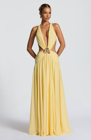 T.X Indianna Maxi Dress Chiffon Orchid Brooch Lemon
