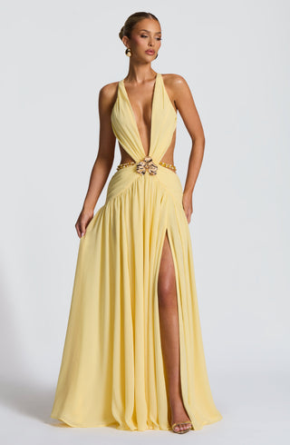 T.X Indianna Maxi Dress Chiffon Orchid Brooch Lemon