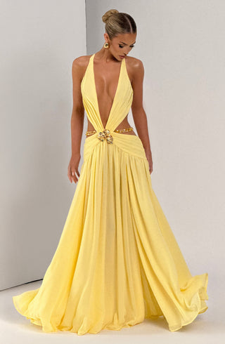 T.X Indianna Maxi Dress Chiffon Orchid Brooch Lemon