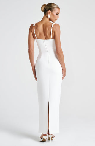 R.F Ines Midaxi Dress Pearl Trim Square Neck Ivory